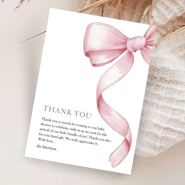 Rosa Bow Baby Shower Tack Kort (Skapare uppladdad)