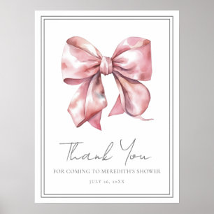 Rosa Bow Baby Shower Tacksamhetskort Poster