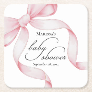 Rosa Bow Baby Shower Underlägg Papper Kvadrat