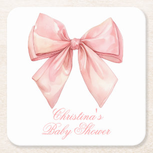  Rosa Bow Baby Shower Underlägg Papper Kvadrat