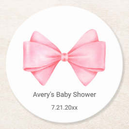 Rosa Bow Baby Shower Underlägg Papper Rund