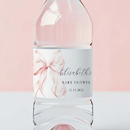 Rosa Bow Baby Shower Vattenflaskor Etikett