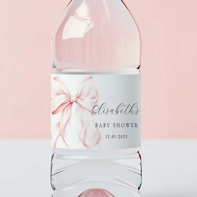 Rosa Bow Baby Shower Vattenflaskor Etikett (Skapare uppladdad)