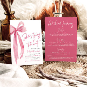  Rosa Bow Bachelorette Helg Itinerary Inbjudningar