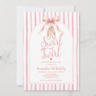 Rosa Bow Ballerina Tutu Sväng och Snurr Födelsedag Inbjudningar