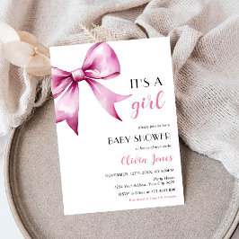 Rosa Bow-bandet Babykläder Shower Det är en flicka Inbjudningar