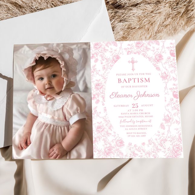 Rosa Bow Baptism Girl Foto-inbjudan Inbjudningar (Skapare uppladdad)