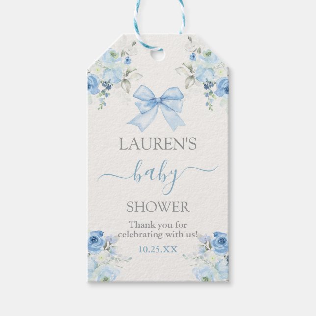 Rosa Bow Bear Baby Shower Boy Gift Märkre Presentetikett (Framsidan)