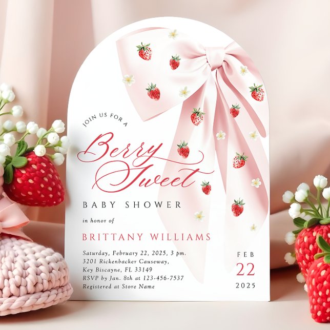 Rosa Bow Berry Sweet Baby Shower Arch Inbjudningar (Skapare uppladdad)