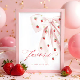 Rosa Bow Berry Sweet Baby Shower Favors Bord-tecke Poster