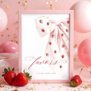 Rosa Bow Berry Sweet Baby Shower Favors Bord-tecke Poster