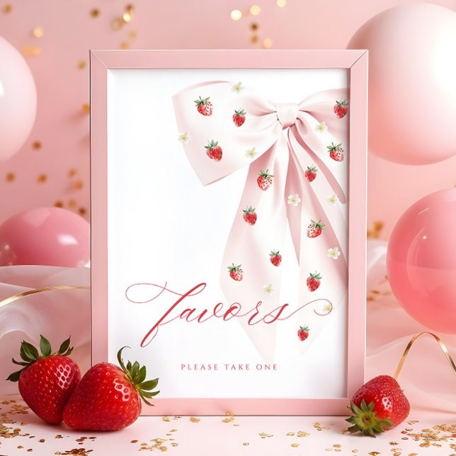 Rosa Bow Berry Sweet Baby Shower Favors Bord-tecke Poster (Skapare uppladdad)