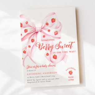 Rosa Bow Berry Sweet Baby Shower Inbjudningar