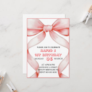 Rosa Bow Birthday bjudande, Rosa Birthday I Inbjudningar