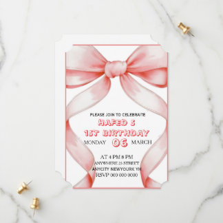 Rosa Bow Birthday bjudande, Rosa Birthday I Spara Datumet