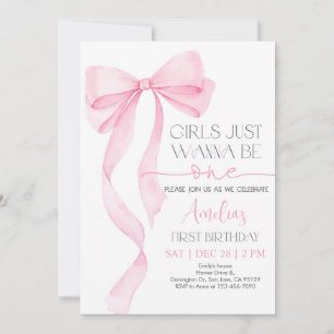 Rosa Bow Birthday Call Soft Pastel Rosa Ribb Inbjudningar