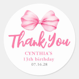  Rosa Bow Birthday-förmånlig Tack Runt Klistermärke