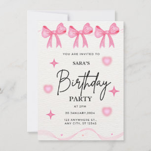 Rosa Bow Birthday-inbjudan Inbjudningar