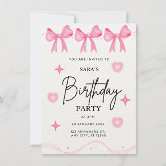 Rosa Bow Birthday-inbjudan Inbjudningar