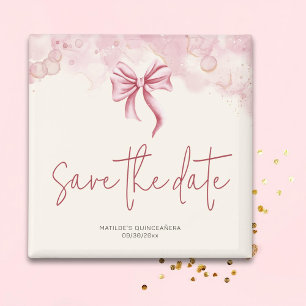 Rosa Bow Birthday Quinceañera Spara datum Magnet