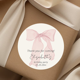 Rosa Bow Birthday Tack Runt Klistermärke