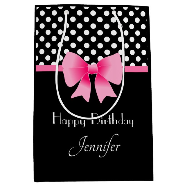 Rosa Bow Black and White Polka dots Birday (Framsidan)