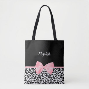  Rosa Bow Black White Leopard Skriv ut Mönster Tygkasse