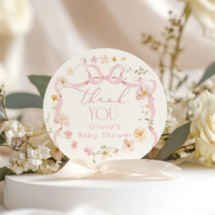 Rosa Bow blommigt Baby i Bloom Baby Shower Runt Klistermärke