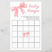 Rosa Bow blommigt Baby Shower Bingo