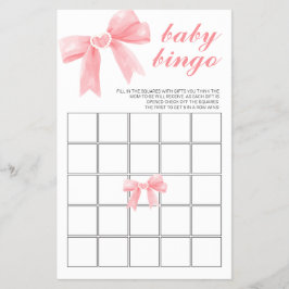 Rosa Bow blommigt Baby Shower Bingo Flygblad