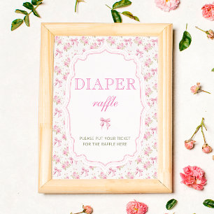 Rosa Bow Blommigt Baby Shower Diaper Raffle Poster