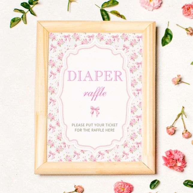Rosa Bow Blommigt Baby Shower Diaper Raffle Poster (Skapare uppladdad)