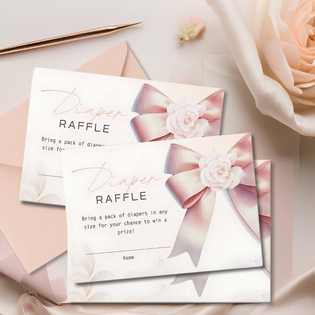 Rosa Bow blommigt Baby Shower Diaper Raffle Tilläggskort (Skapare uppladdad)