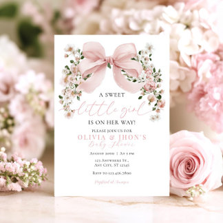 Rosa Bow Blommigt Baby Shower-inbjudan Sweet Girl Inbjudningar