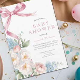 Rosa Bow Blommigt Baby Shower Inbjudningar