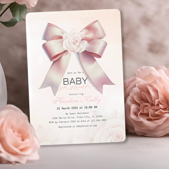 Rosa Bow blommigt Baby Shower Inbjudningar (Skapare uppladdad)