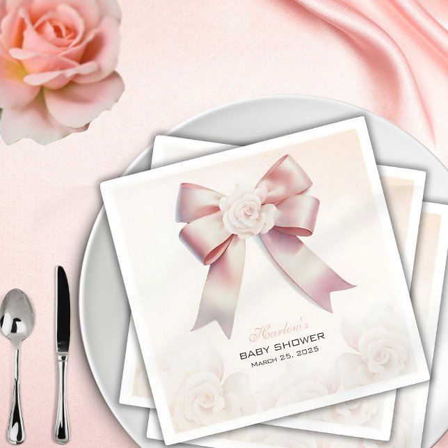 Rosa Bow blommigt Baby Shower Pappersservett (Skapare uppladdad)