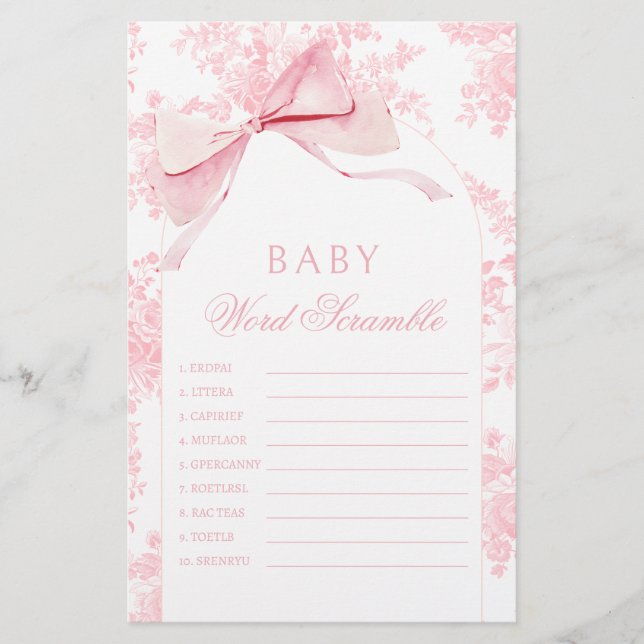 Rosa Bow Blommigt Boho Baby Shower Scramame (Framsida)