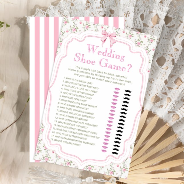 Rosa Bow Blommigt Bröllop Shoe Game Card (Skapare uppladdad)