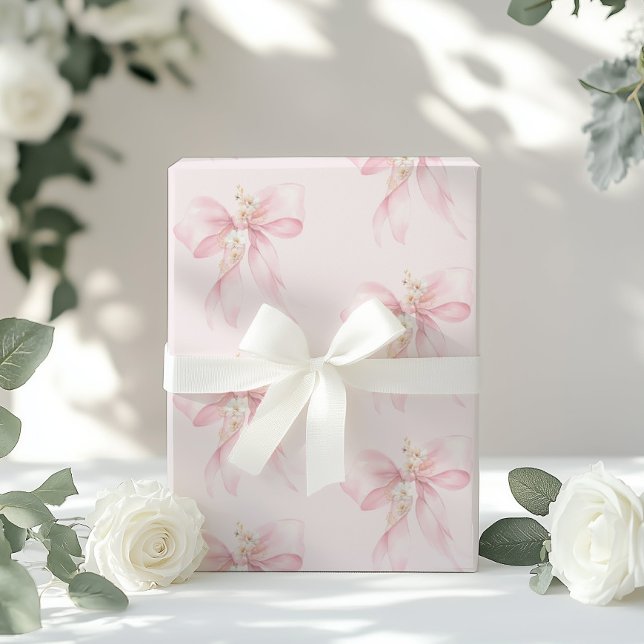 Rosa Bow Blommigt Cherry blommar Baby Shower Presentpapper (Skapare uppladdad)
