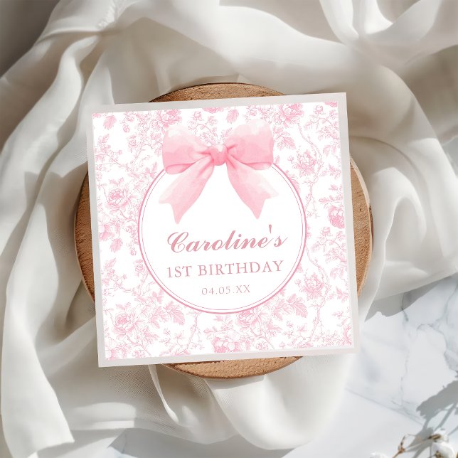 Rosa Bow Blommigt Chinoiserie Birthday Napkins Pappersservett (Skapare uppladdad)