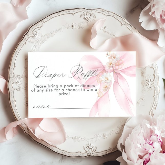 Rosa Bow Blommigt Diaper raffle biljett Tilläggskort (Skapare uppladdad)