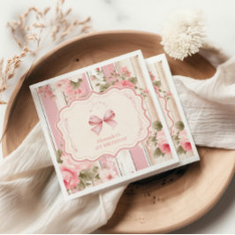 Rosa Bow Blommigt Finare ONE Girl 1st Birday Pappersservett