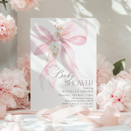 Rosa Bow Blommigt Flicka Shower Inbjudningar