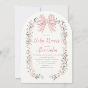 Rosa Bow Blommigt Girl Baby Shower Inbjudningar