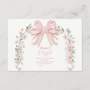 Rosa Bow Blommigt Girl Baby Shower Raffle Diapper Tilläggskort