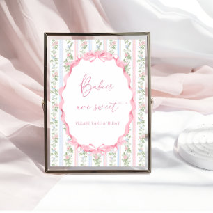 Rosa Bow Blommigt Girl Baby Shower Spädbarn är Swe Poster