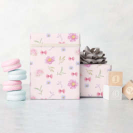 Rosa Bow Blommigt Girl Birthday-gåva Presentpapper