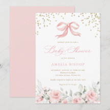 Rosa Bow Blommigt Greenery Guld Baby Shower