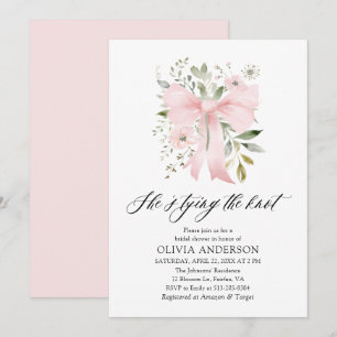 Rosa Bow Blommigt Hon Gifter sig Möhippa Inbjudningar